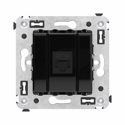Компьютерная розетка RJ-45 без шторки в стену, кат.6А одинарная, "Avanti", "Черный квадрат"