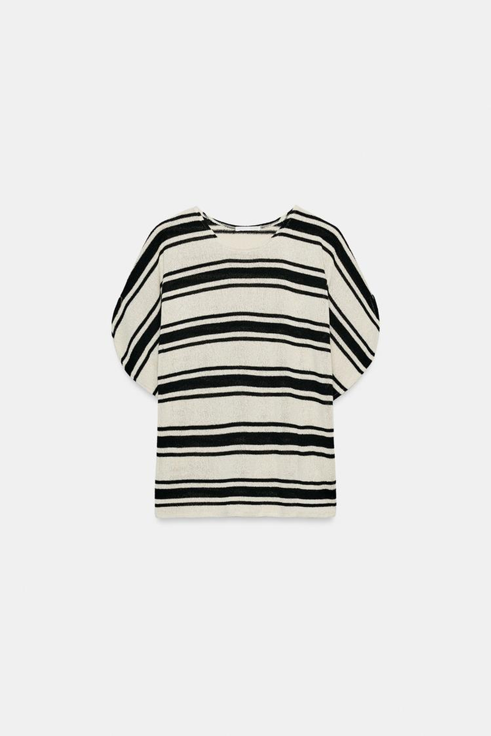 ZARA ТОП В СТИЛЕ РУСТИК С РУКАВАМИ-КРЫЛЫШКАМИ, ЭКРЮ/ЧЕРНЫЙ