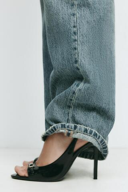 ZARA ЛАКИРОВАННЫЕ БОСОНОЖКИ НА ВЫСОКОМ КАБЛУКЕ, ЧЕРНЫЙ