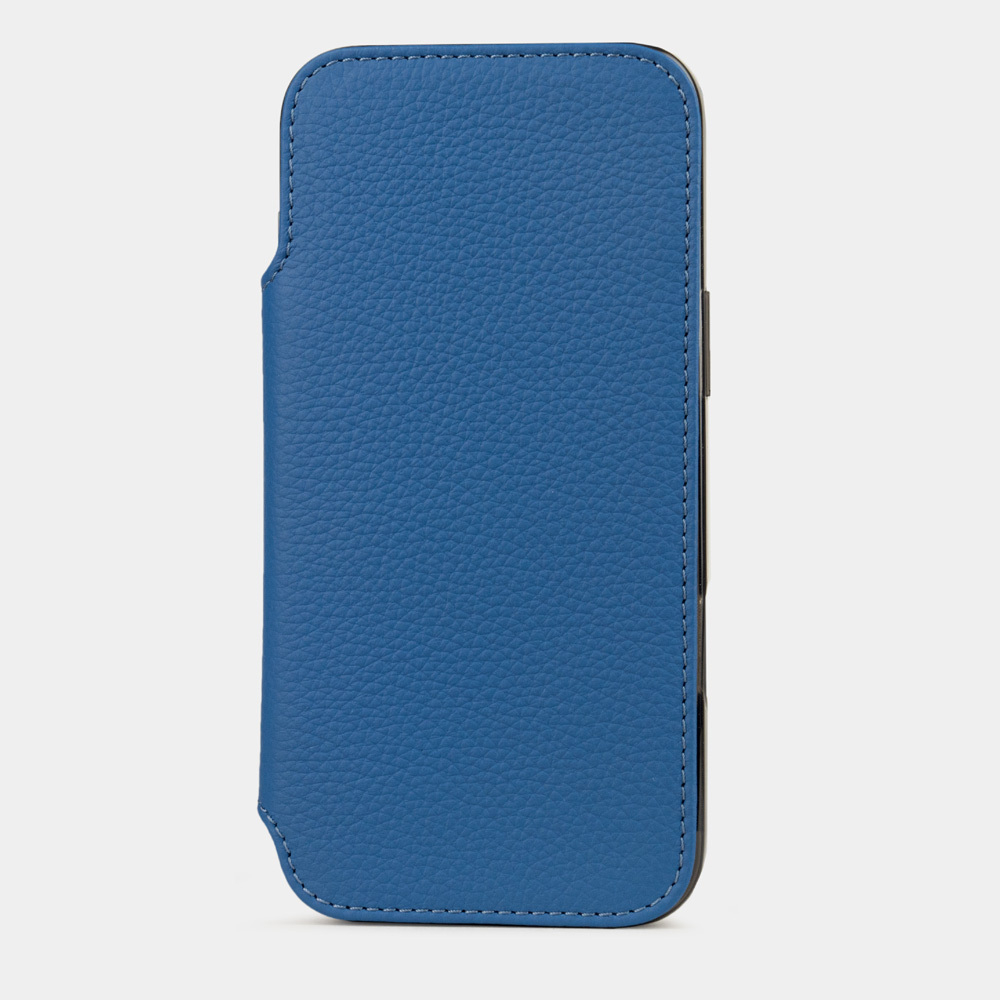 Чехол-книжка кожаная для iPhone 16 Pro, теленок цвета синий королевский