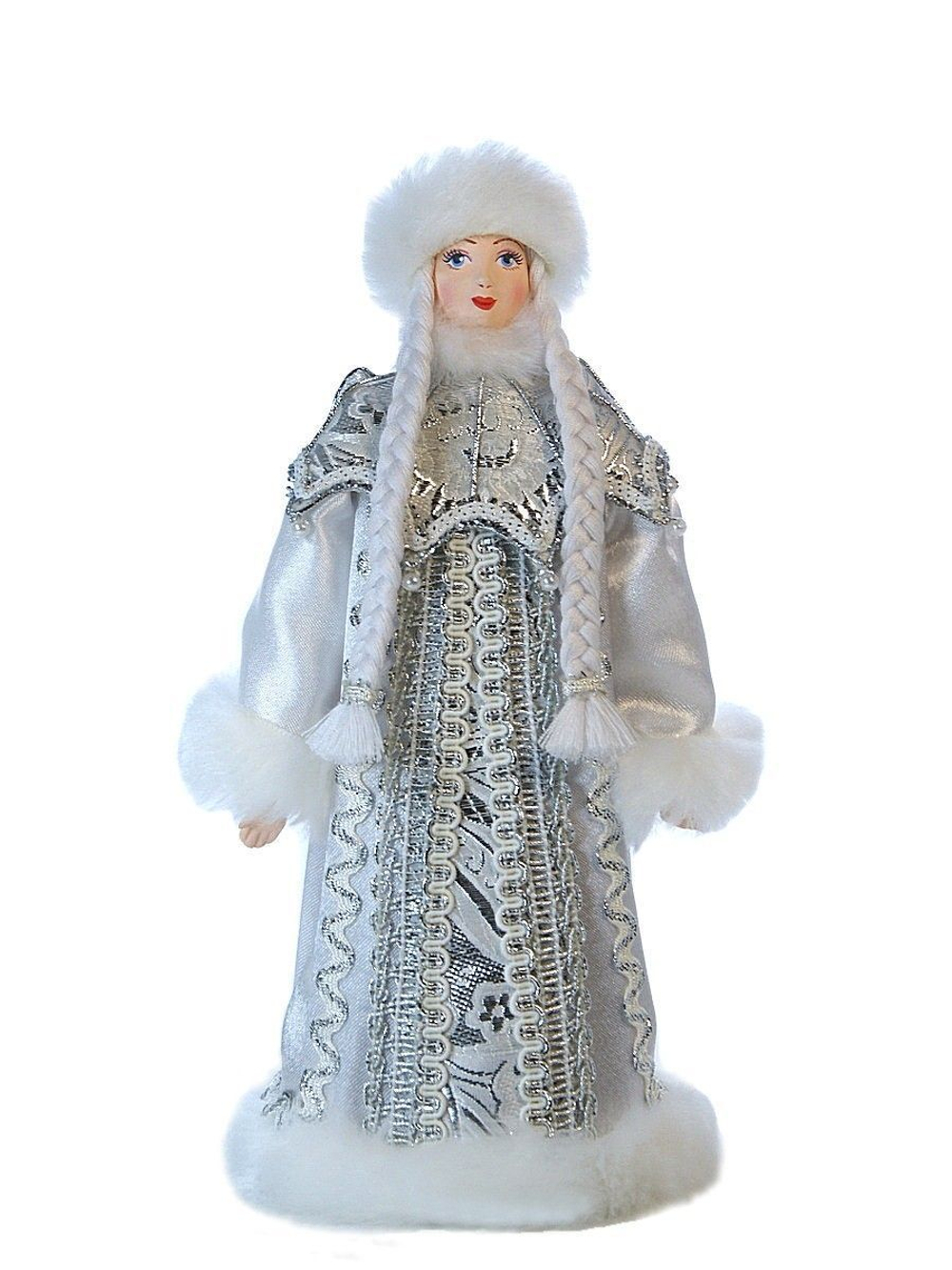 Кукла фарфоровая Снегурочка в шубке с пелериной. Новогодний сувенир ручной работы