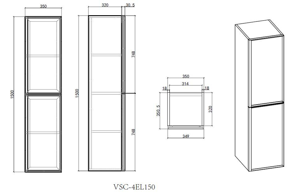 Шкаф Vincea Elise VSC-4EL150MG подвесной, 1500*350*350, серый матовый