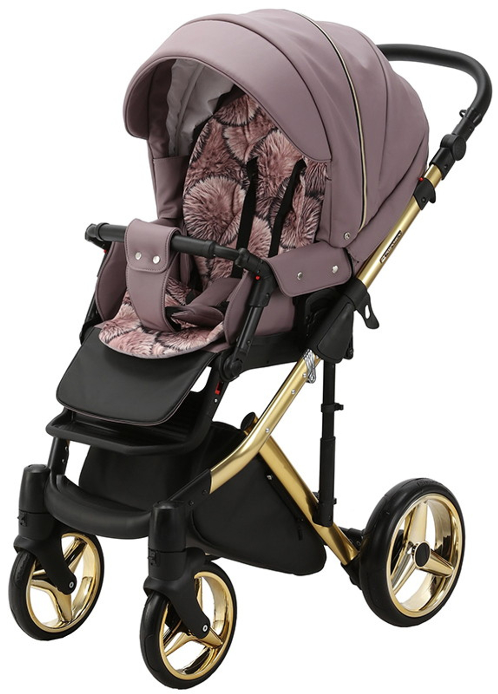 Детская коляска Adamex Chantal Special Edition Deluxe 2 в 1 С115 (СИРЕН.ПУДР.КОЖА ЗОЛОТ РАМА)