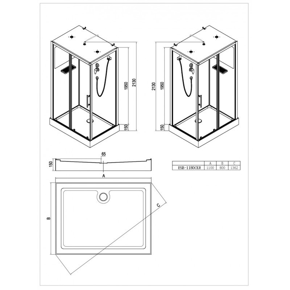 Душевая кабина Esbano (Эсбано) ESB-1180CKR, с низким поддоном, 110х80х210