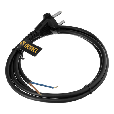 Шнур сетевой Energy Series, ПВС, 1,5 м, 2 x 1,5 мм, с неразборной вилкой, черный, Denzel