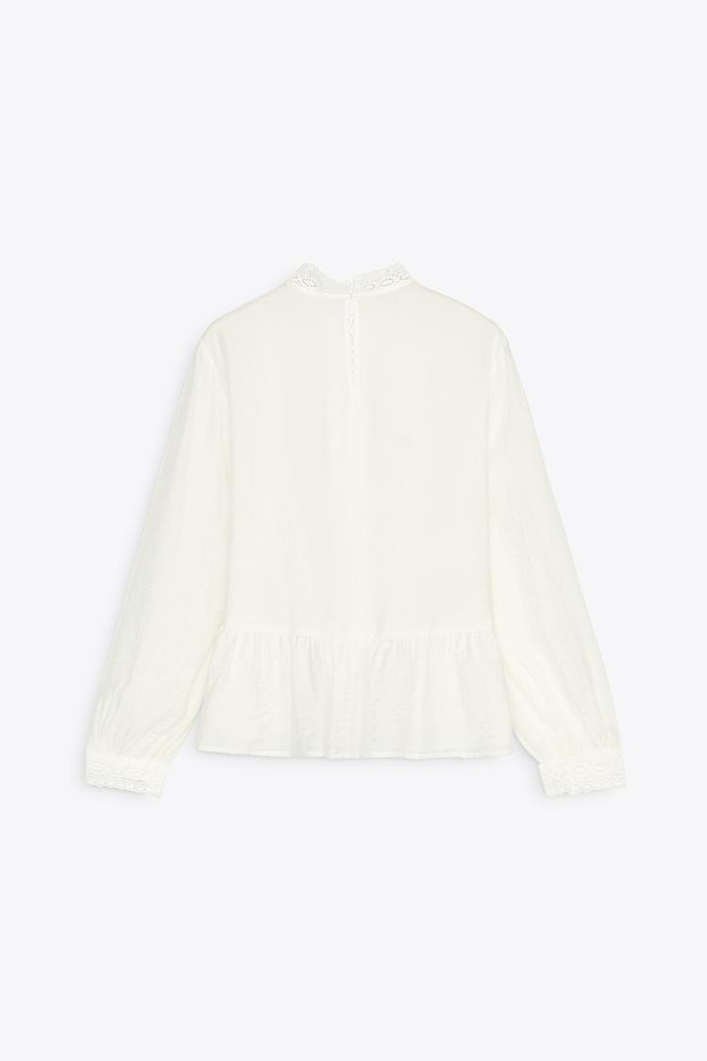 ZARA БЛУЗА С КРУЖЕВОМ В ТОН, ЖЕЛТОВАТО-БЕЛЫЙ