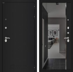 Входная металлическая дверь Лабиринт Classic (Классик) шагрень черная зеркало фацет Панорама Кварц черный