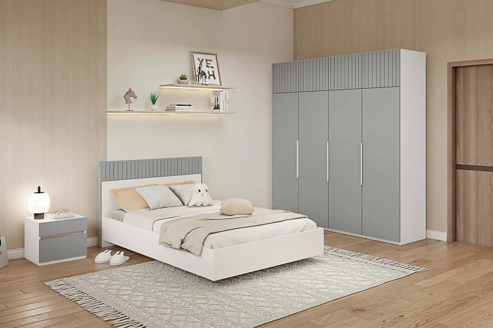 Шкаф для одежды распашной с полками Белый 200х57х220