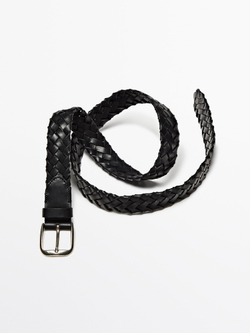 Massimo Dutti Плетеный ремень из кожи, черный