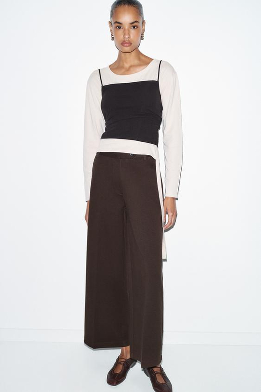 ZARA БРЮКИ ИЗ ИНТЕРЛОКА, ШОКОЛАДНЫЙ