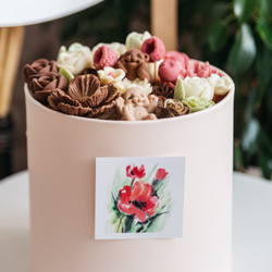 Шоколадный букет в коробке "Вкус Любви" с фигурками мишки ассорти цветов из шоколада, подарок на 8 марта, на День Рождения .