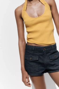 ZARA ТОП ИЗ РИФЛЕНОГО ТРИКОТАЖА, МАНДАРИНОВЫЙ