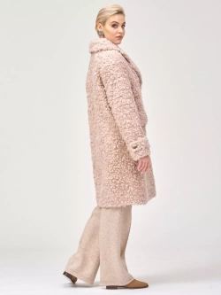 Шуба из шерсти мериноса чебурашка, розово-бежевая, SilverFox (арт. S1160rm05bz)