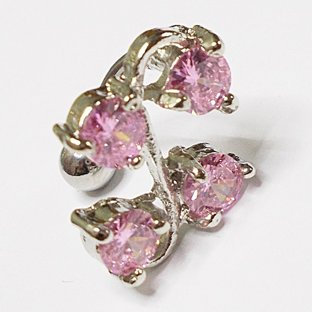 Украшение для пирсинга пупка "Гроздь" с розовыми кристаллами. Медицинская сталь
