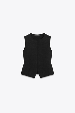 ZARA ТРИКОТАЖНЫЙ ТОП С БАСКОЙ, ЧЕРНЫЙ