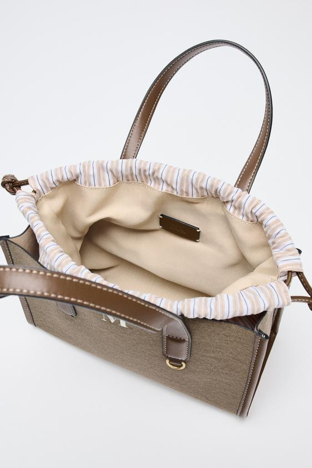 ZARA ТКАНАЯ СУМКА-ШОПЕР, СЕРО-КОРИЧНЕВЫЙ