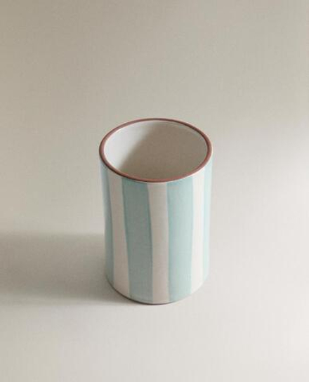 ZARA HOME СТАКАН ДЛЯ ЗУБНЫХ ЩЕТОК ИЗ КЕРАМИКИ В ПОЛОСКУ, СИНИЙ