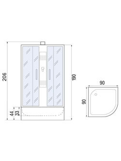 Душевая кабина RIVER NARA Б/К 90/44 МТ 90x90x206 10000002331 Универсальная Четверть круга