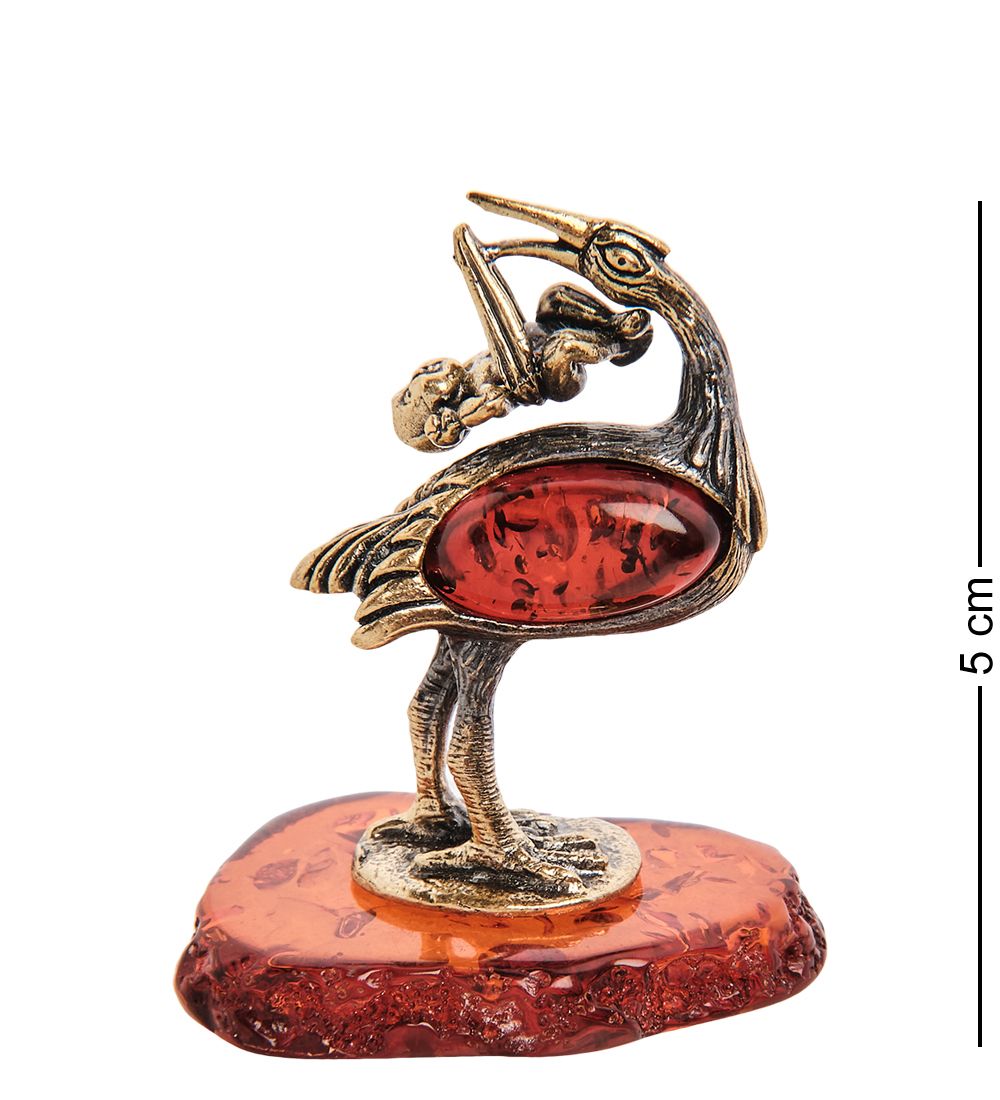 Народные промыслы AM- 191 Фигурка «Птица Аист с младенцем» (латунь, янтарь)