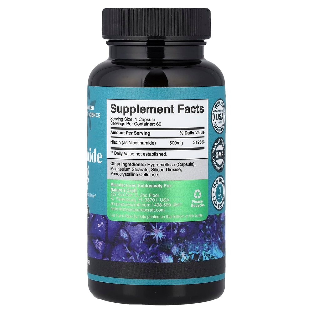 Nature's Craft, Никотинамид, 500 мг, 60 капсул