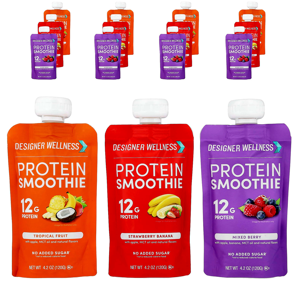 Designer Wellness, Протеиновый смузи, разнообразная упаковка, 12 пакетиков по 120 г (4,2 унции)