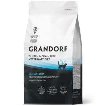 Сухой корм GRANDORF VETERINARY DIET Cat DERMATOSIS Полнорационный диетический корм для кошек с заболеваниями кожи, лосось 2кг