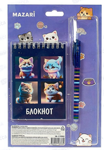 Блокнот А6 40л. клетка, обложка картон, блок офсет, на спирали+ ручка гель пиши-стирай 0.5мм. синяя,