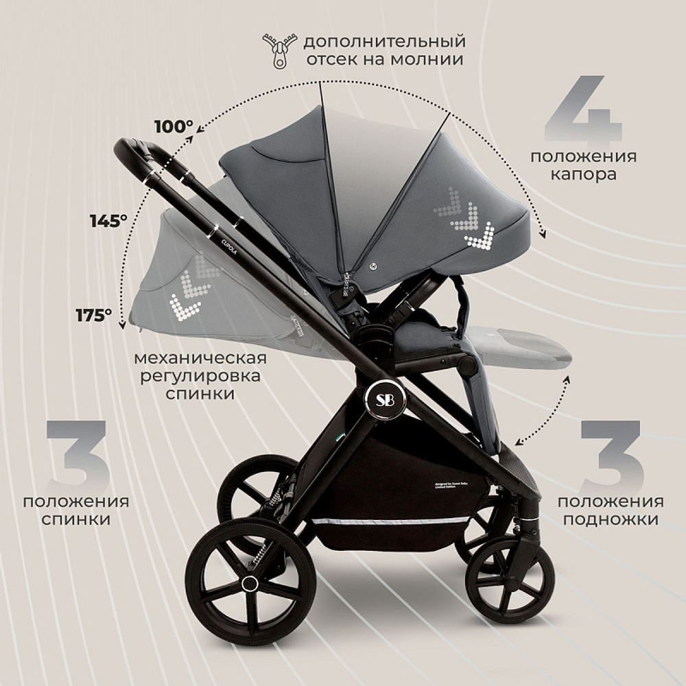 Детская коляска Sweet Baby Cupola New 3 в 1 Slate Grey