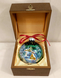 Коллекционный елочный шар с росписью Палех "Ангел" в футляре