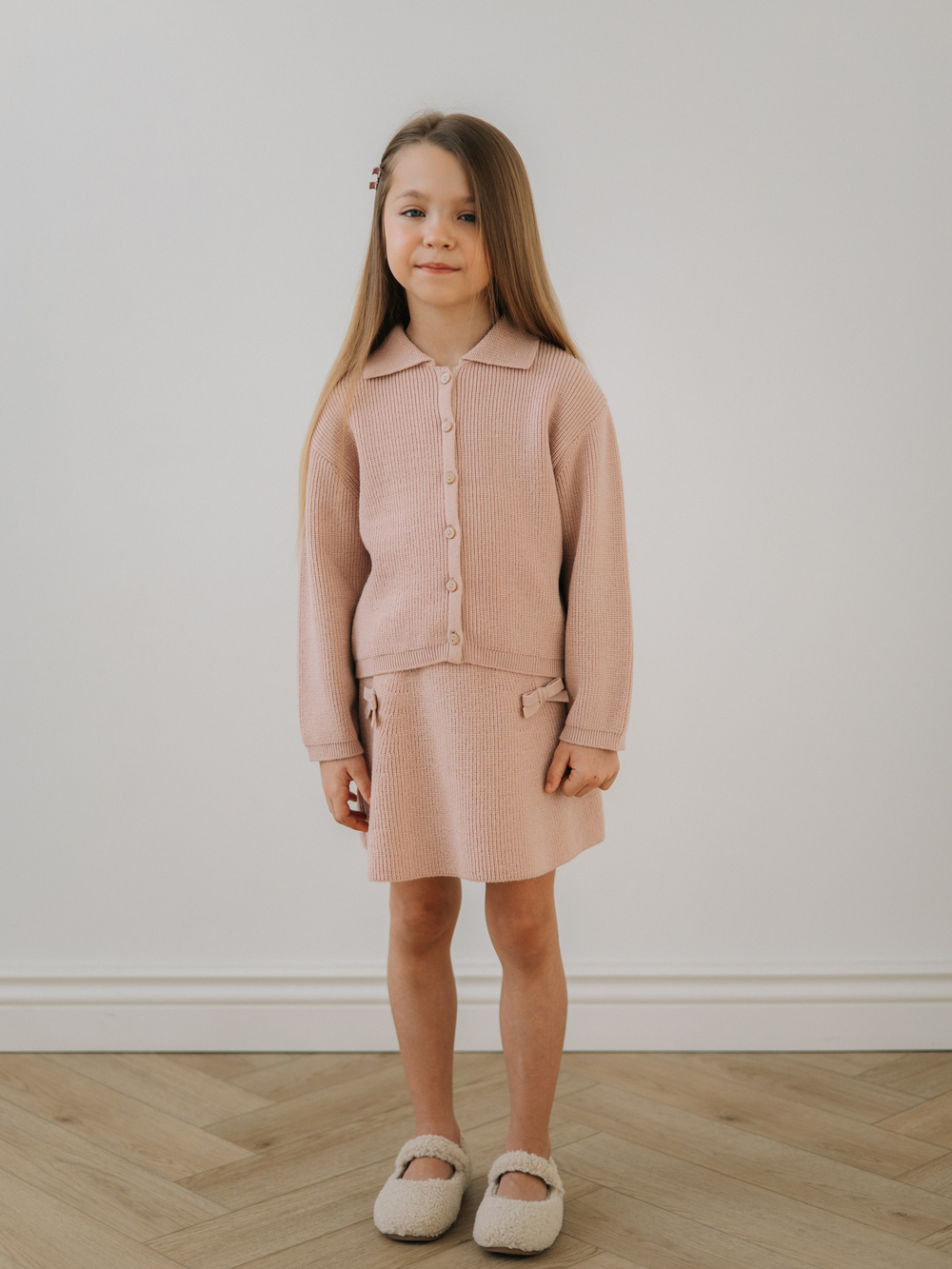 Кардиган с воротником, Пудровый