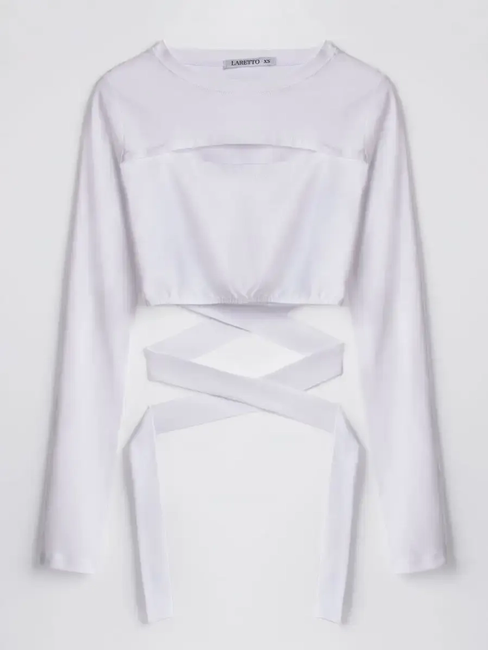 Белый кроп топ на завязках с длинным рукавом