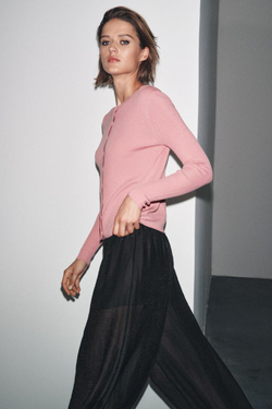 ZARА КАРДИГАН ИЗ 100% ШЕРСТИ В РУБЧИК, РОЗОВЫЙ