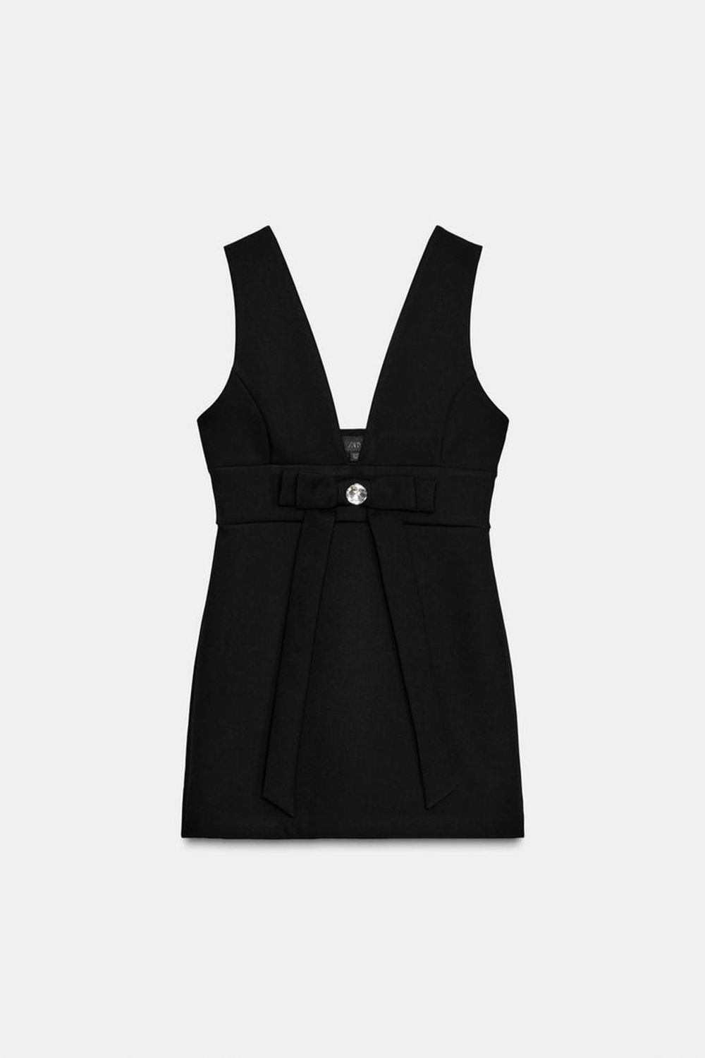 ZARA КОРОТКОЕ ПЛАТЬЕ С БАНТОМ И УКРАШЕНИЕМ, ЧЕРНЫЙ