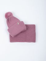 Шапка из смесовой шерсти с помпоном и двойным отворотом "Вереск" подростковая