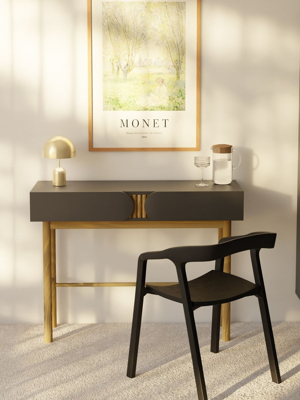 Стол письменный с 2 ящиками Ола, на ножках из массива сосны, графит