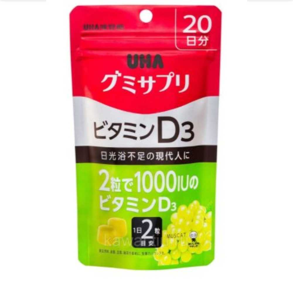 UHA Gummy Supple Жевательные мармеладки Витамин D3 со вкусом винограда, 20 дней