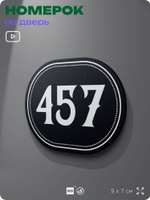 Номерок на дверь квартиры 457, для кабинета, офиса, шильдик 9 х 7 см, черный, Айдентика Технолоджи