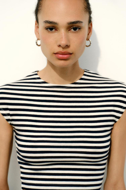ZARA УКОРОЧЕННЫЙ ТОП ИЗ ХЛОПКА И МОДАЛА, ПОЛОСКИ