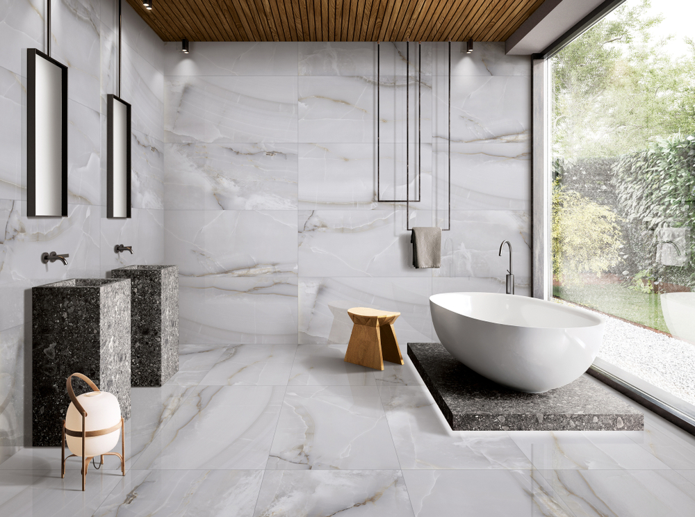 Глазурованный керамогранит Arcadia Ceramica Onyx Line Grey 60x120 см 1.44 м² глянцевый цвет светло-серый