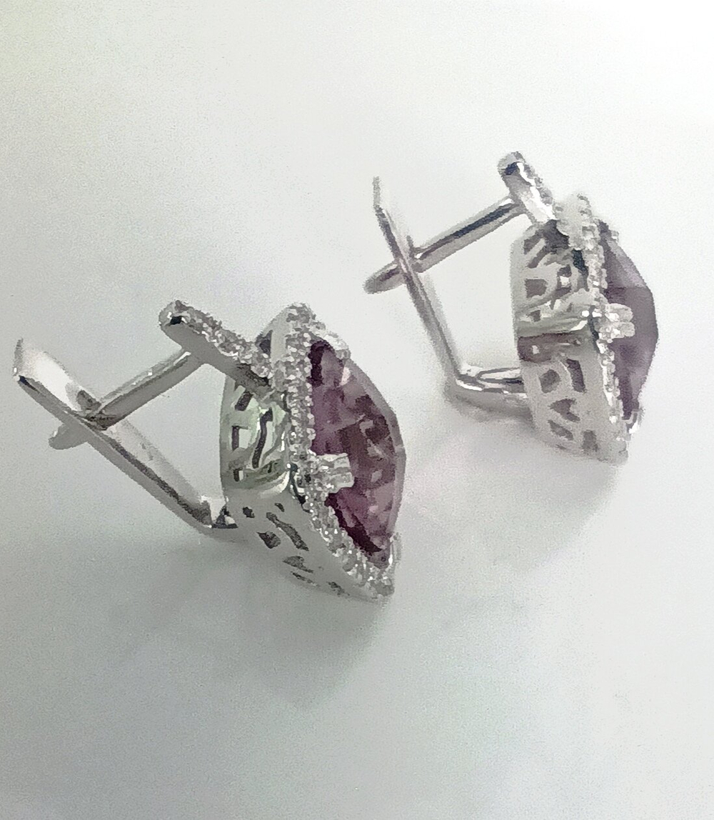 Серьги серебряные Эстерелла, 925 проба, с выращенным александритом и фианитом/Ф