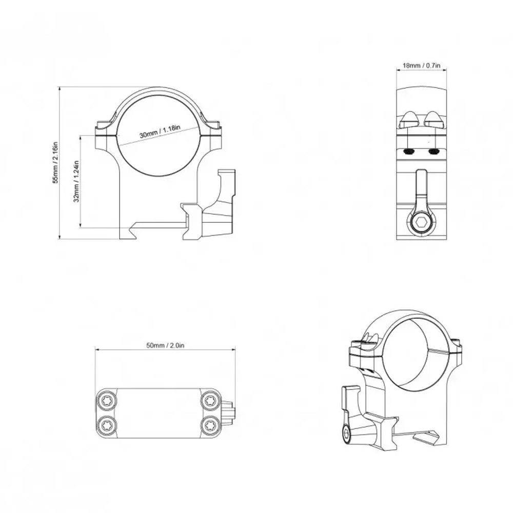 Крепление Vector Optics 30 mm STEEL MEDIUM QD WEAVER RINGS (XASR-SQ12)