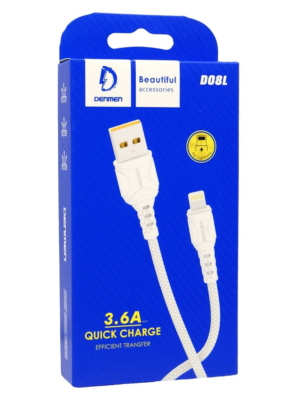 Кабель USB - Lightning DENMEN D08L 3.6A (белый) 1м