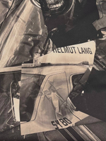 Джинса (деним) хлопковая Helmut Lang серо-бежевая с дизайнерским принтом
