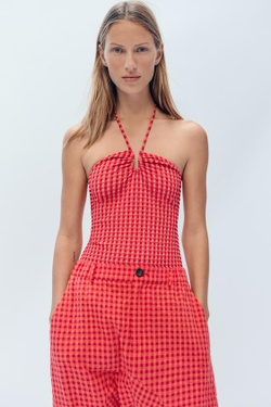 ZARA КУПАЛЬНИК В ПОЛОСКУ НА БРЕТЕЛЬКАХ - LIMITED EDITION, БУРГУНДИ