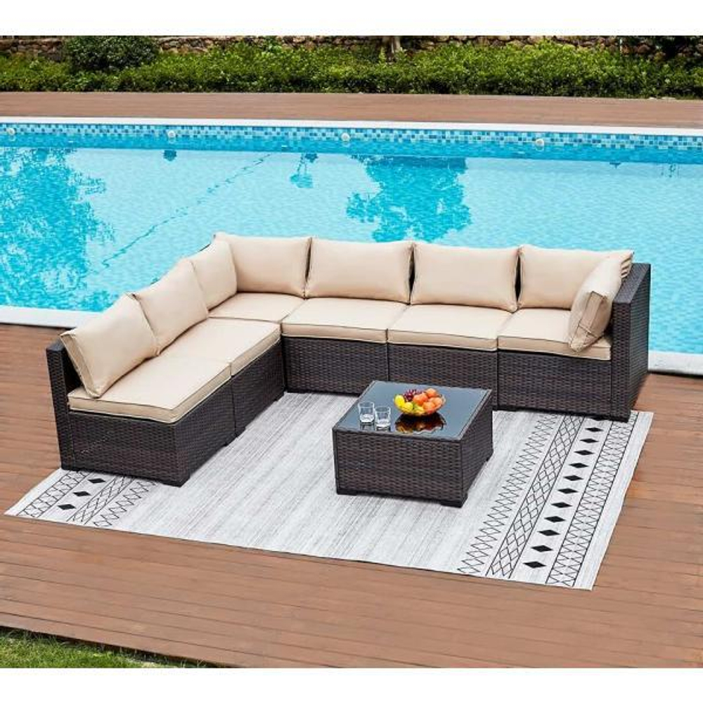 Комплект плетеной мебели  YR822Br Brown-Beige (подушка бежевая)