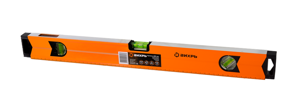 Уровень алюминиевый «Магнитный» 600мм 3 глазка фрезерованный Вихрь