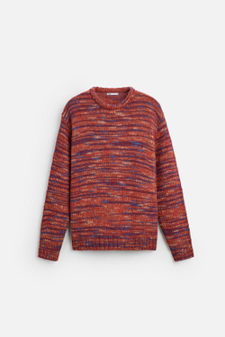 ZARA ШЕРСТЯНОЙ ЖАККАРДОВЫЙ СВИТЕР С УЗОРОМ, КРАСНЫЙ