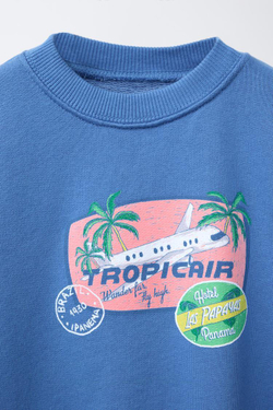 ZARA ТОЛСТОВКА С ПРИНТОМ И НАШИВКАМИ, ВЫЦВЕТШИЙ СИНИЙ