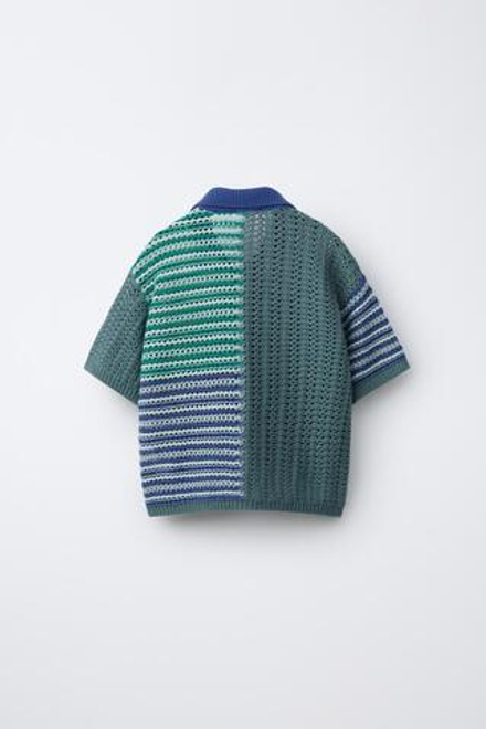 ZARA РУБАШКА ИЗ КРУЖЕВА КРОШЕ СО ЗВЕЗДАМИ, ЗЕЛЕНОВАТО-СИНИЙ