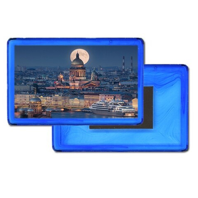 Акриловый магнит синий прямоугольный. Размер 52х77мм